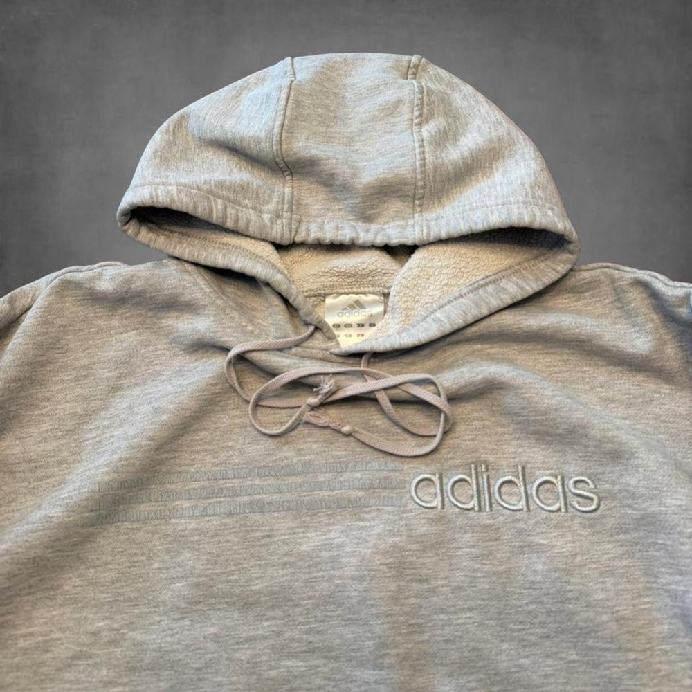 Vintage Adidas Hoodie Mens XL Grey Y2K Embroidered Logo Pullover Sweatshirt